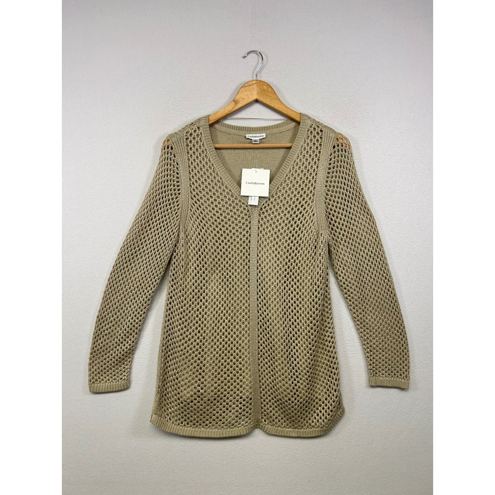 Boho Coastal Croft‎ & Barrow NWT Womens Med Tan Gold Mesh Knit Lined Sweater Top